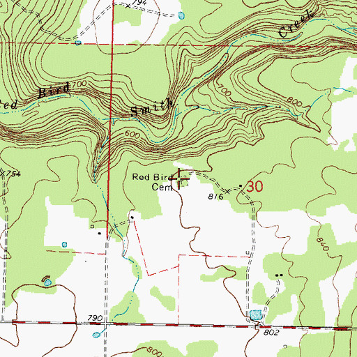 Topographic Map of Red Bird Cemetery, OK