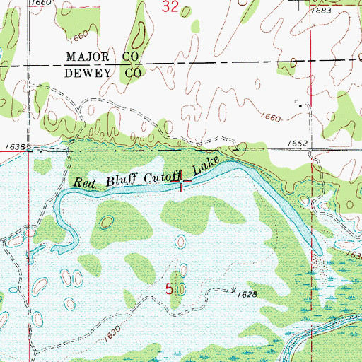 Topographic Map of Red Bluff Cutoff Lake, OK