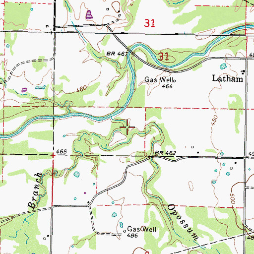 Topographic Map of Red Branch, OK