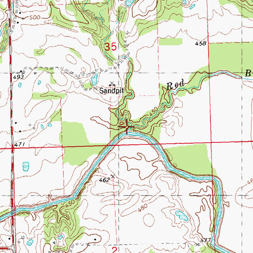 Topographic Map of Red Branch, OK