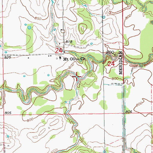 Topographic Map of Red Branch, OK