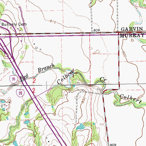 Topographic Map of Red Branch, OK