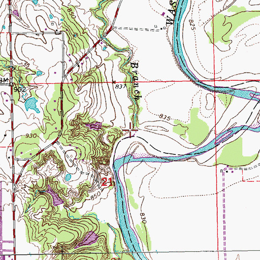 Topographic Map of Red Branch, OK