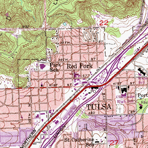 Topographic Map of Red Fork, OK