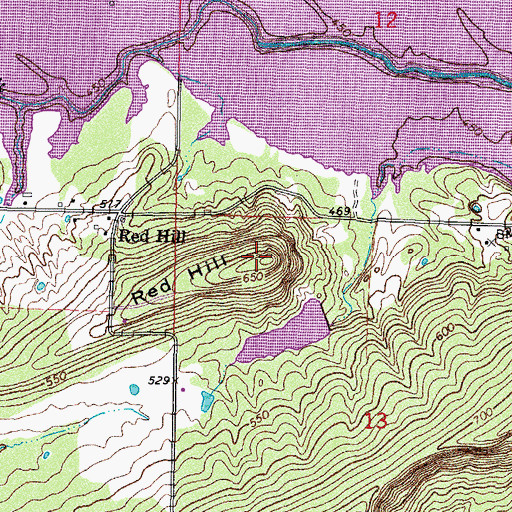 Topographic Map of Red Hill, OK