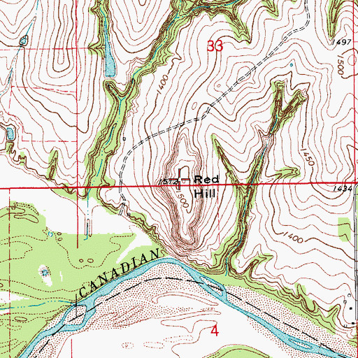 Topographic Map of Red Hill, OK