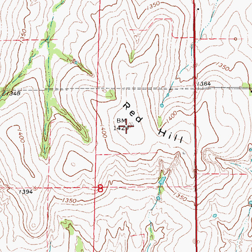 Topographic Map of Red Hill, OK