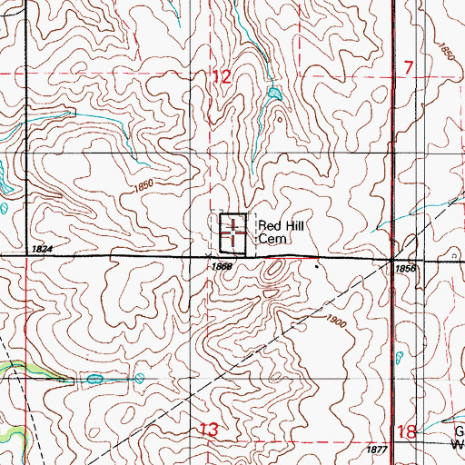 Topographic Map of Red Hill Cemetery, OK