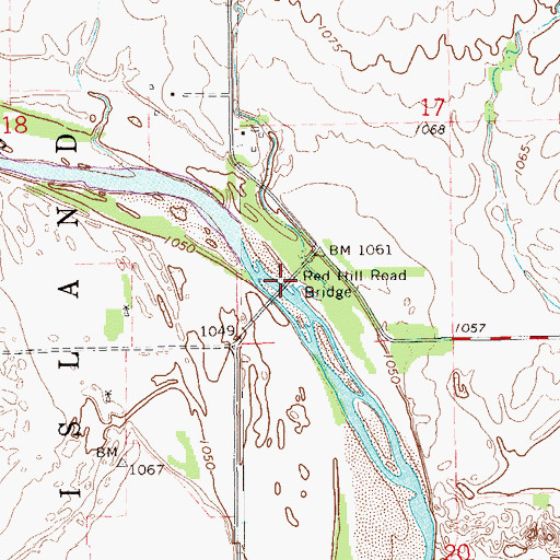 Topographic Map of Red Hill Road Bridge, OK