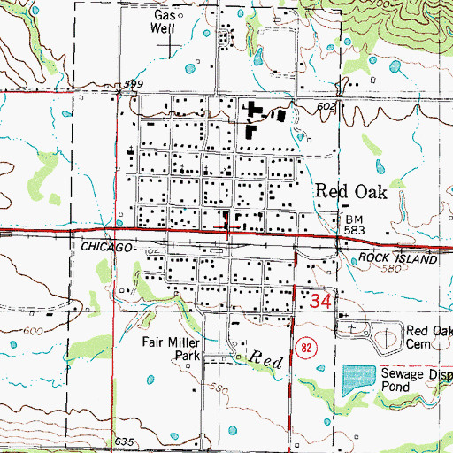Topographic Map of Red Oak, OK