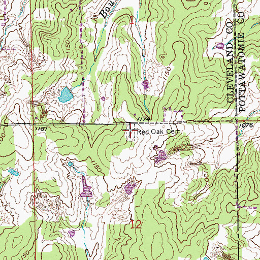 Topographic Map of Red Oak Cemetery, OK