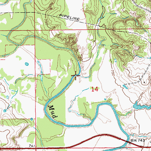 Topographic Map of Red Oak Creek, OK