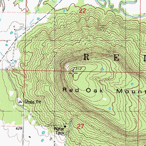 Topographic Map of Red Oak Mountain, OK