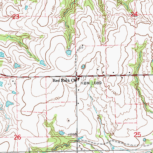 Topographic Map of Red Rock Church, OK