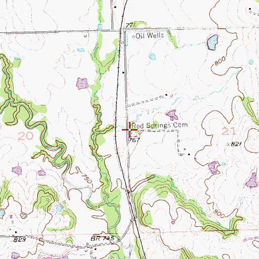 Topographic Map of Red Springs Cemetery, OK