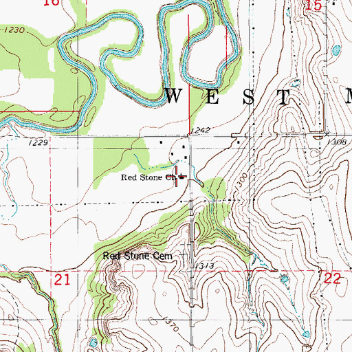 Topographic Map of Red Stone Church, OK