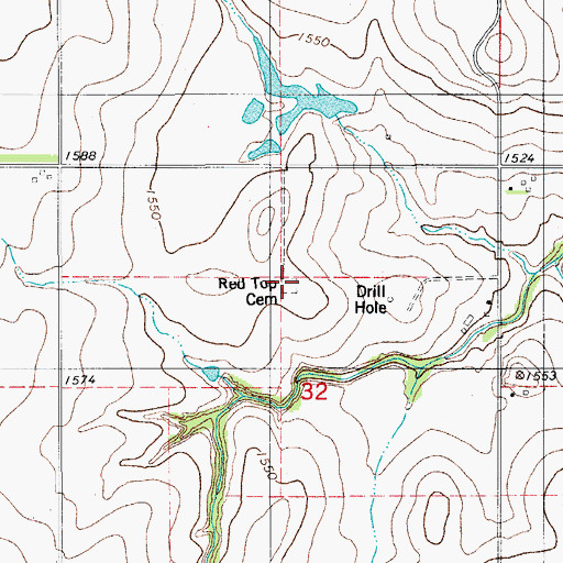 Topographic Map of Red Top Cemetery, OK