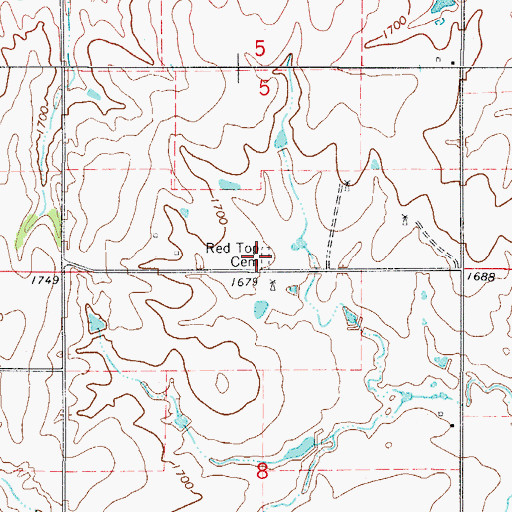 Topographic Map of Red Top Cemetery, OK