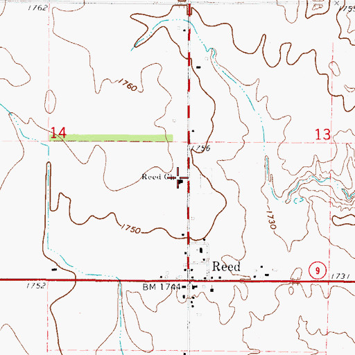 Topographic Map of Reed Church, OK