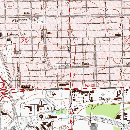 Topographic Map of Reed Park, OK
