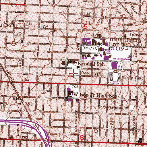 Topographic Map of Reed Park, OK