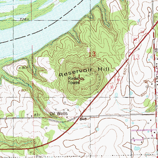 Topographic Map of Reservoir Hill, OK