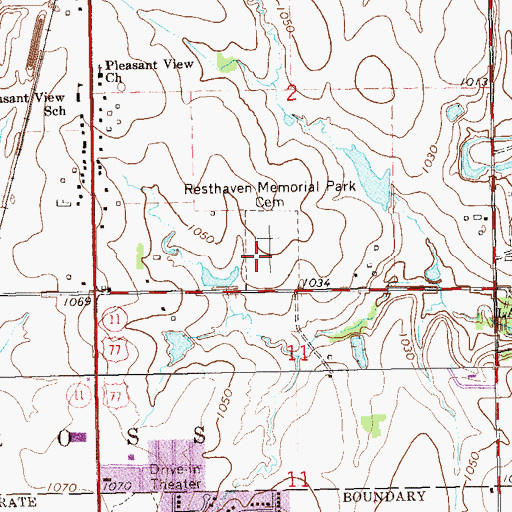 Topographic Map of Resthaven Memorial Park, OK