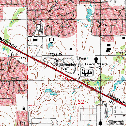 Topographic Map of Resurrection Cemetery, OK