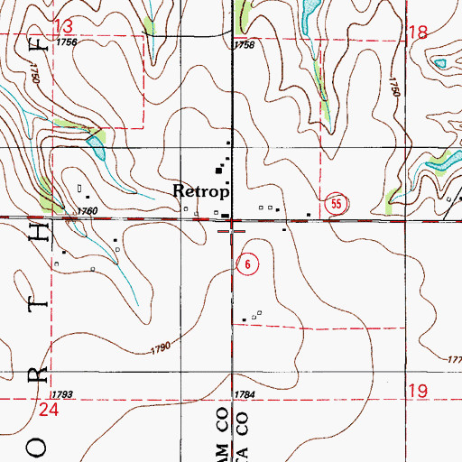 Topographic Map of Retrop, OK
