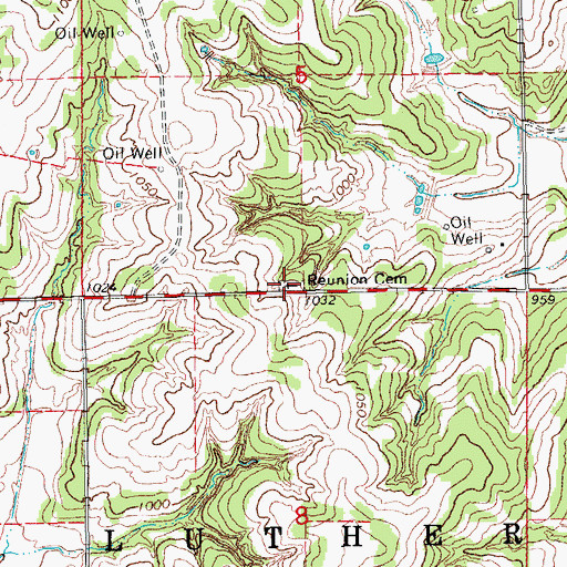 Topographic Map of Reunion Cemetery, OK