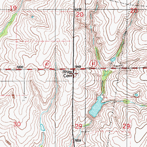Topographic Map of Rhea Cemetery, OK