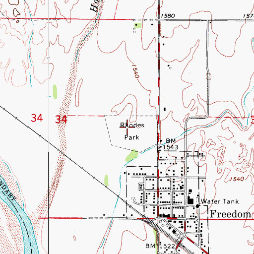 Topographic Map of Rhodes Park, OK