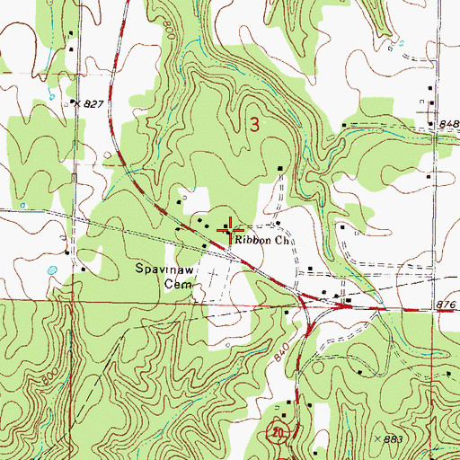 Topographic Map of Ribbon Church, OK