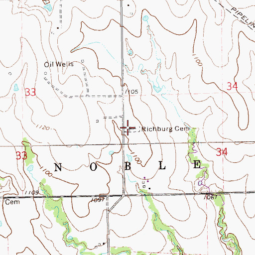 Topographic Map of Richburg Cemetery, OK