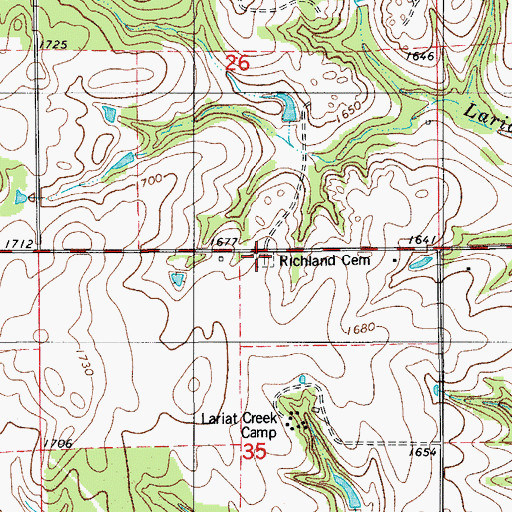 Topographic Map of Richland Cemetery, OK