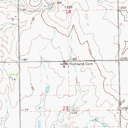 Topographic Map of Richland Cemetery, OK