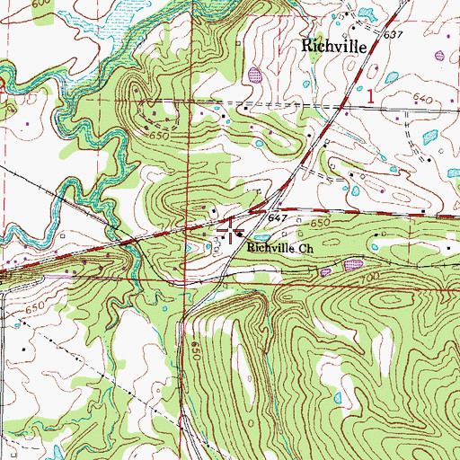 Topographic Map of Richville Church, OK