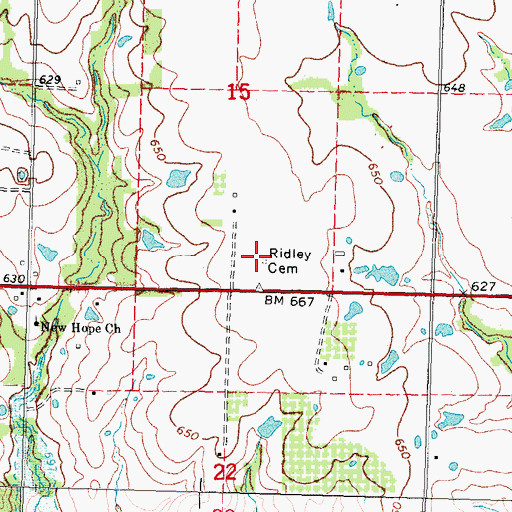 Topographic Map of Ridley Cemetery, OK
