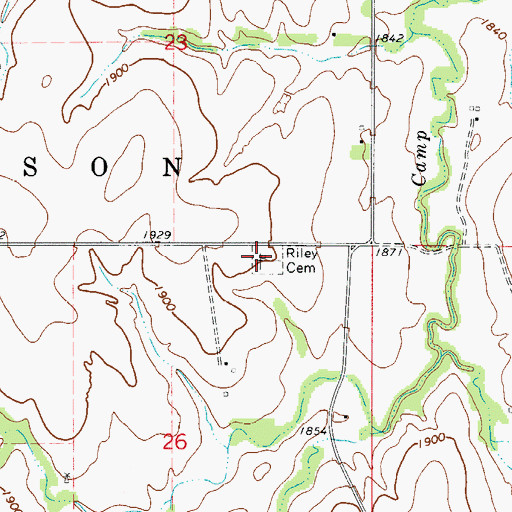 Topographic Map of Riley Cemetery, OK