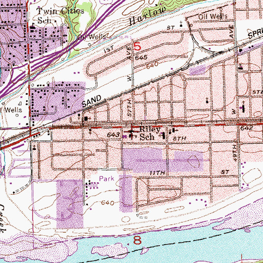 Topographic Map of Riley School, OK
