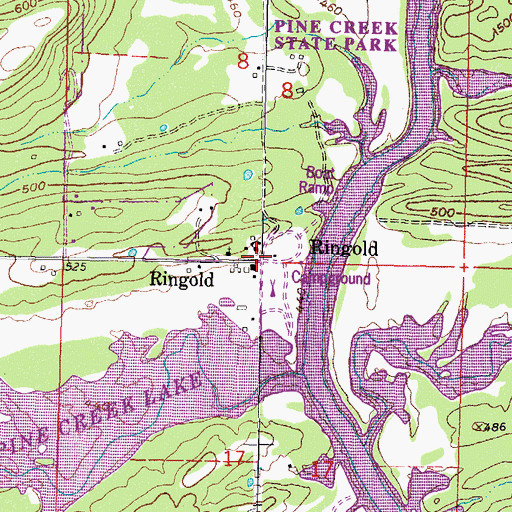 Topographic Map of Ringold, OK