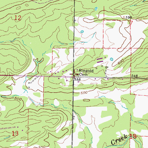 Topographic Map of Ringold Cemetery, OK