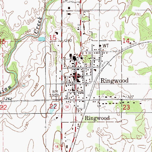 Topographic Map of Ringwood, OK