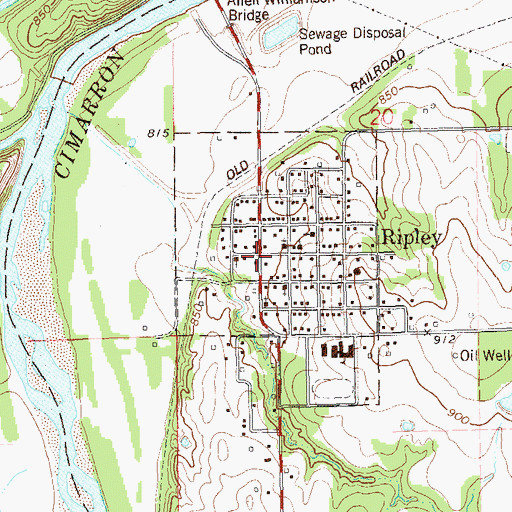 Topographic Map of Ripley, OK