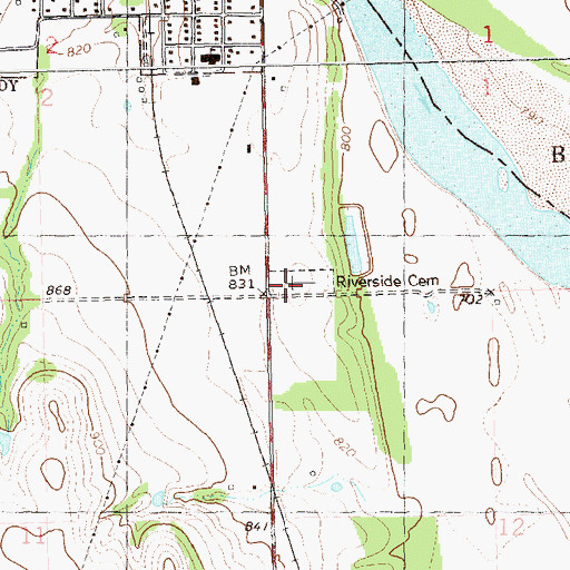 Topographic Map of Riverside Cemetery, OK