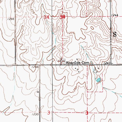 Topographic Map of Riverside Cemetery, OK