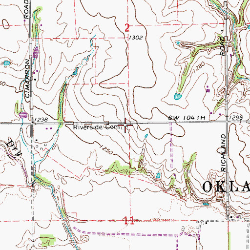 Topographic Map of Riverside Cemetery, OK