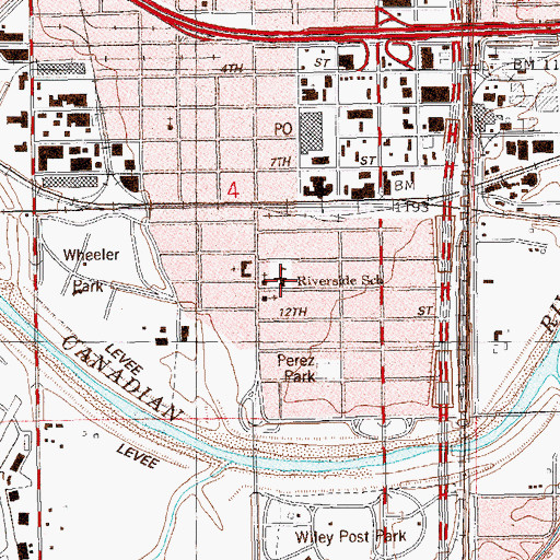 Topographic Map of Riverside School, OK