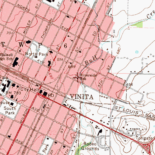 Topographic Map of Riverside School, OK