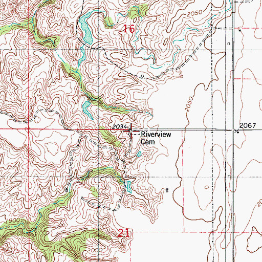 Topographic Map of Riverview Cemetery, OK